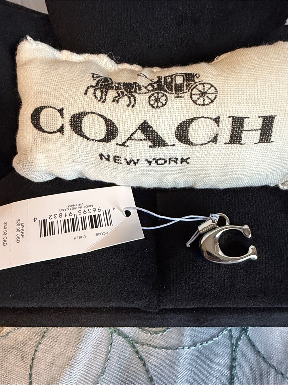 Coach Silver 'C' Logo Charm Key/Card Holder Accessory
